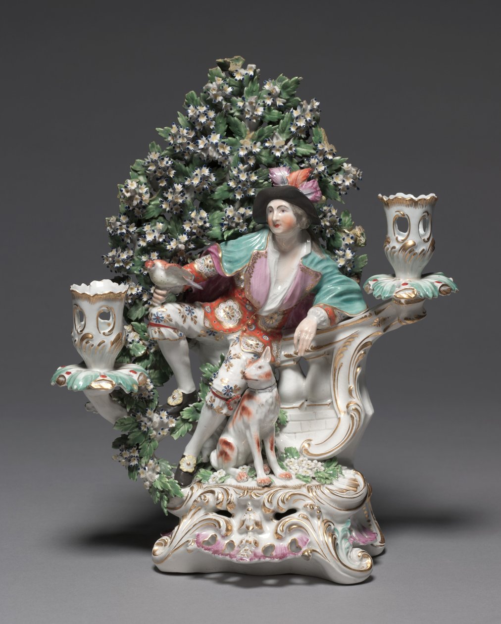 Candelabro con Pastor y Perro, fabricante Fábrica de Porcelana de Derby (Período Chelsea-Derby), c.1775 (porcelana de pasta blanda) de British School