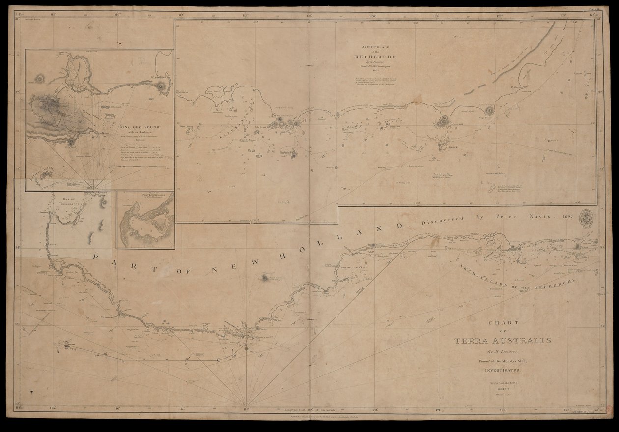 Carta de Terra Australis por M Flinders, Comandante de la Balandra de Su Majestad, 