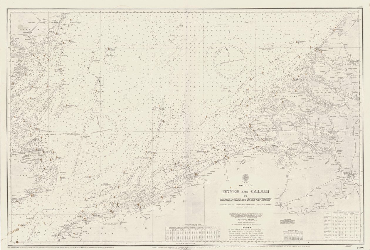 Mapa de la zona de Dover y Calais a Orfordness de British School