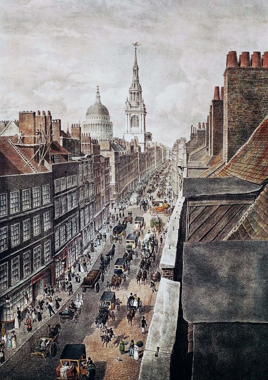 Calle Cheapside en Londres, grabado, Inglaterra, Reino Unido de British School