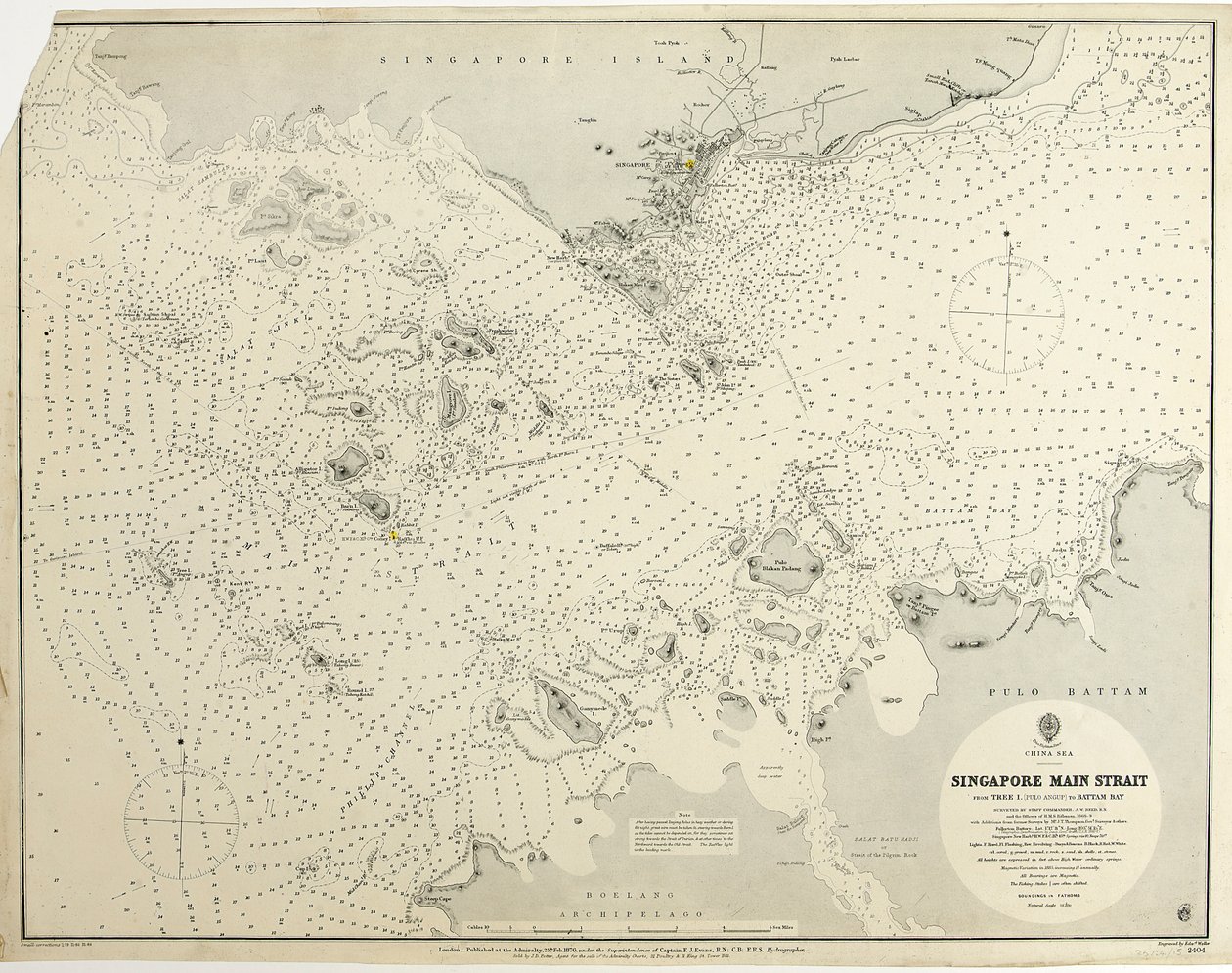 Mar de China Estrecho principal de Singapur Del árbol I (pulo Angup) a la bahía de Battam Reconocimiento realizado por el comandante de Estado Mayor J.W. Reed, R.N. y los oficiales del H.M.S. Rifleman de British School
