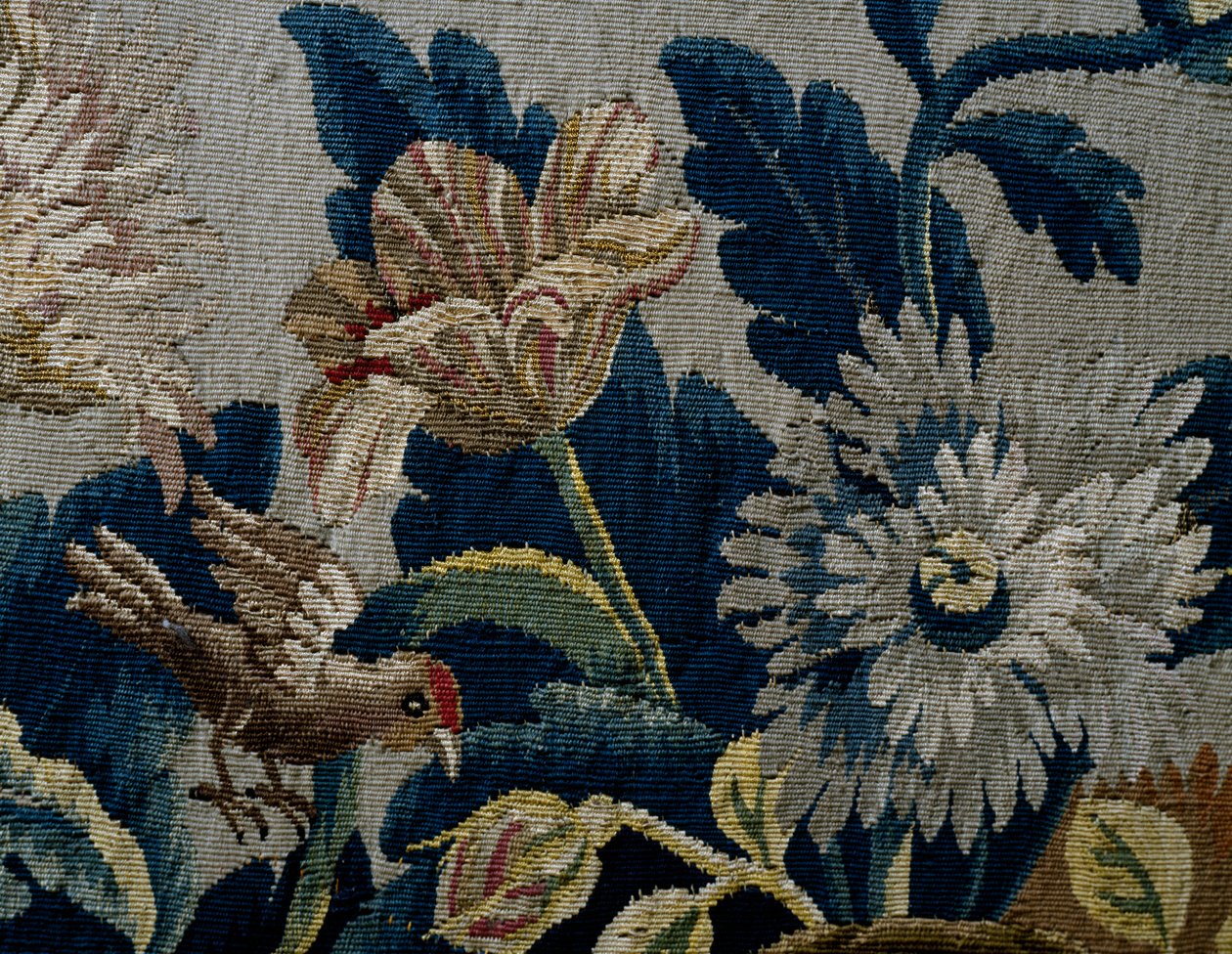 Patrón floral, detalle de la tapicería de un sofá de estilo Jorge I, ca 1725, Reino Unido de British School