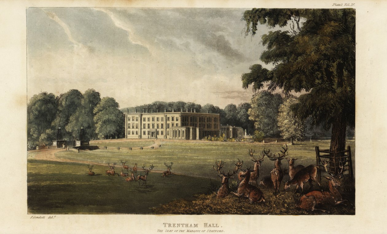 Manada de ciervos frente a Trentham Hall de British School