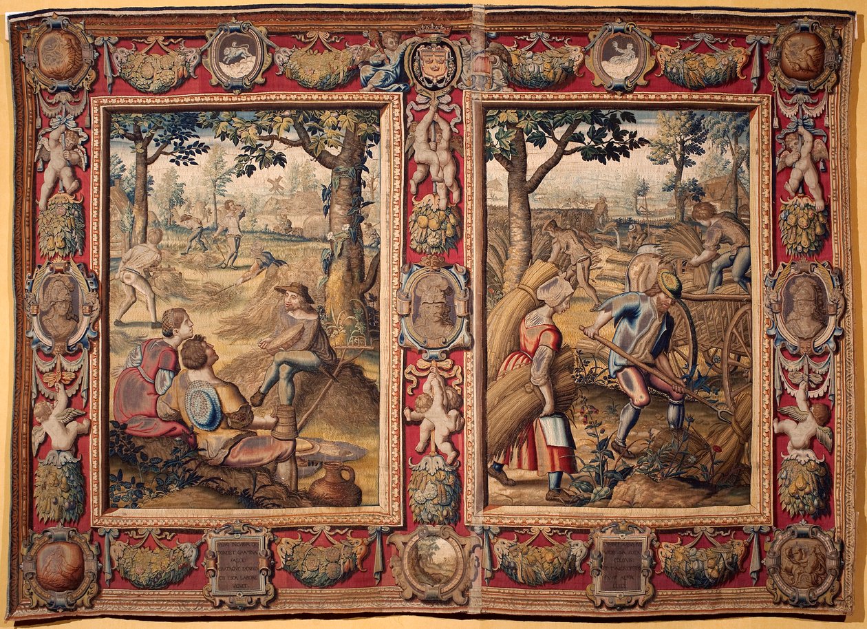 Julio y Agosto: "trabajos agrícolas y cosechas" Tapiz de las manufacturas de Mortlake. Siglo XVII Genes, Musei di Strada Nuova de British School