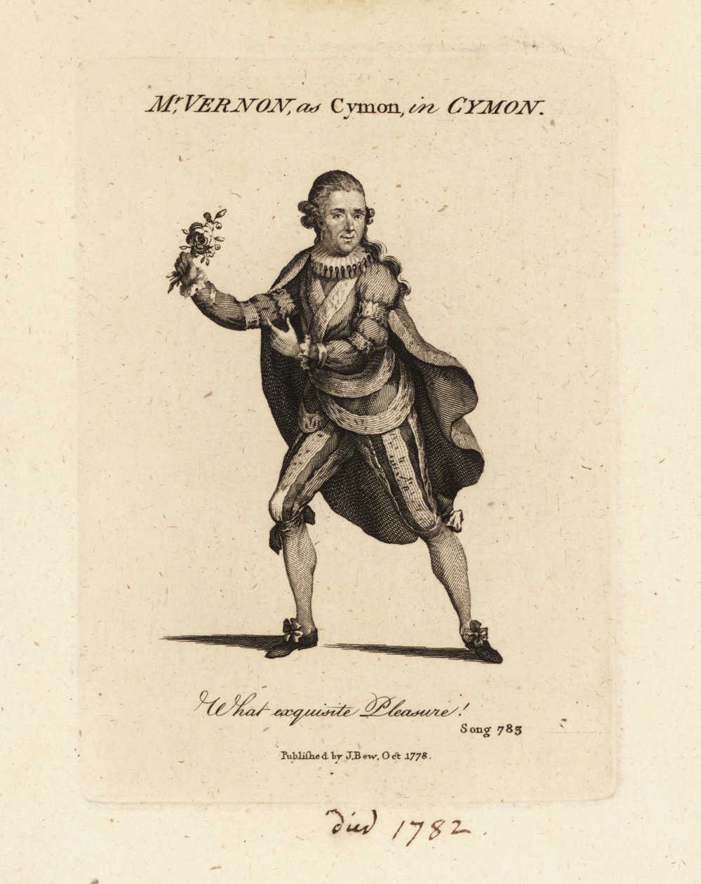 Mrs Joseph Vernon como Cymon cantando la cantata Cymon e Ifigenia de Thomas Arne de British School