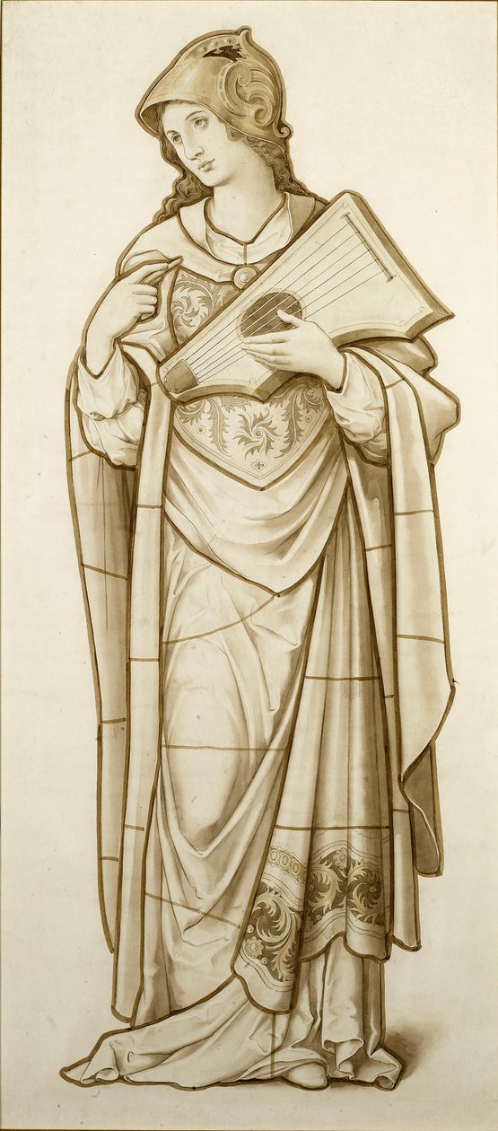 Musa de la poesía lírica - Caricatura para vidriera, c.1890 (acuarela sobre papel) de British School