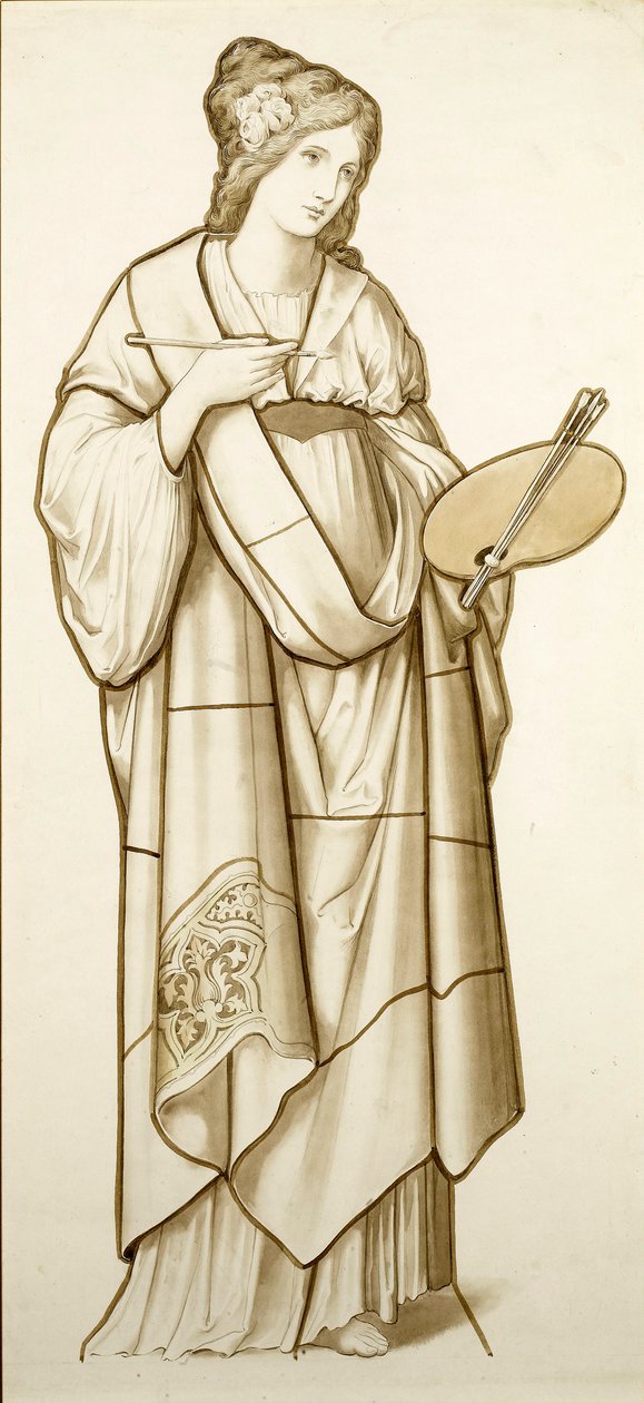 Musa de la pintura - Caricatura para vidriera, c.1890 (acuarela sobre papel) de British School