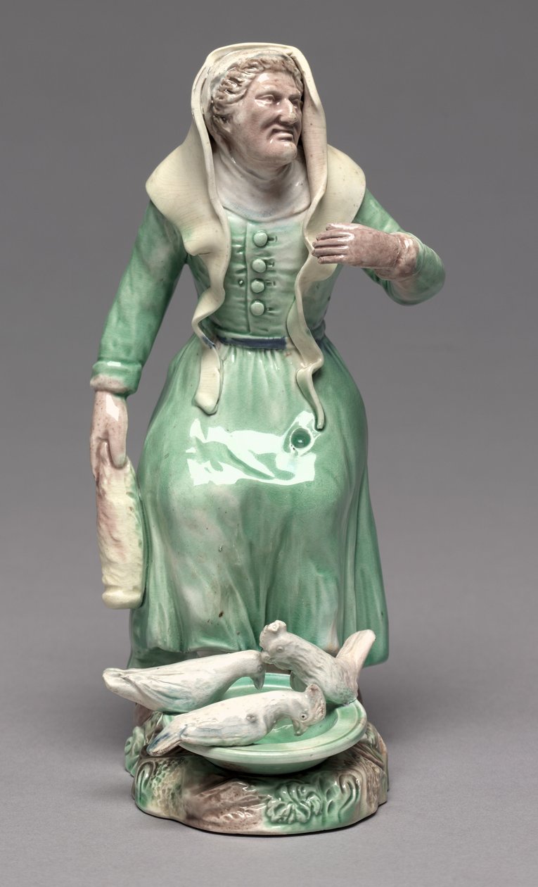 Anciana alimentando gallinas, Fábrica de Staffordshire, c.1770 de British School