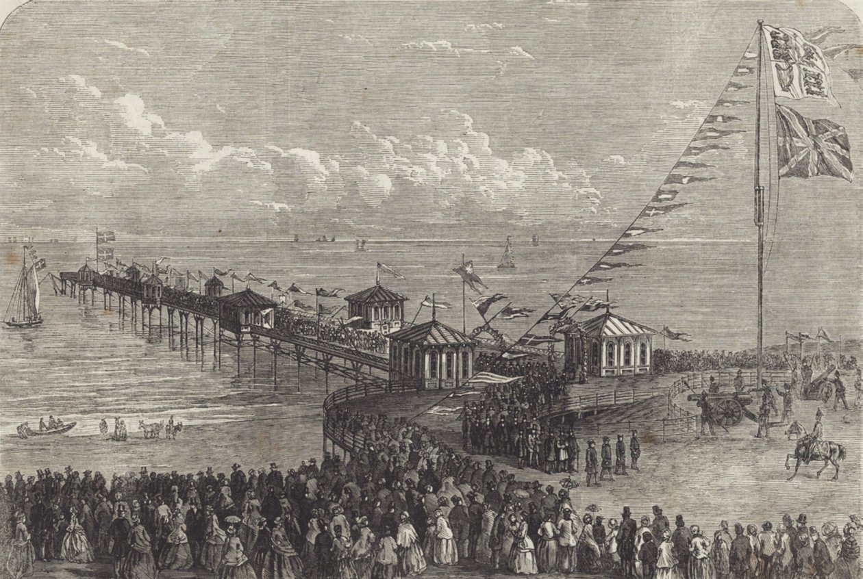 Inauguración de un muelle marítimo británico (grabado) de British School