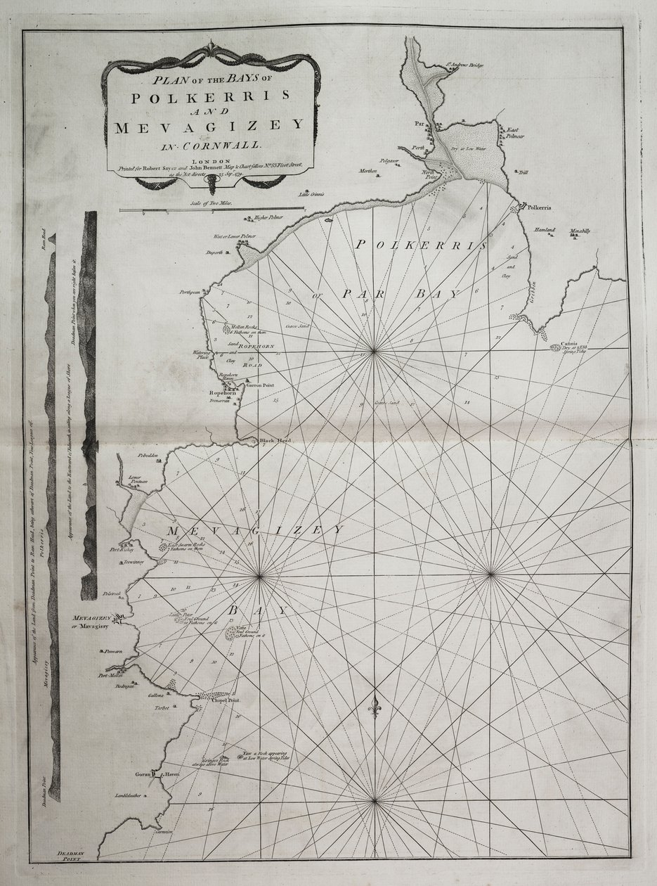 Plano de las bahías de Polkerris y Mevagizey en Cornualles de British School