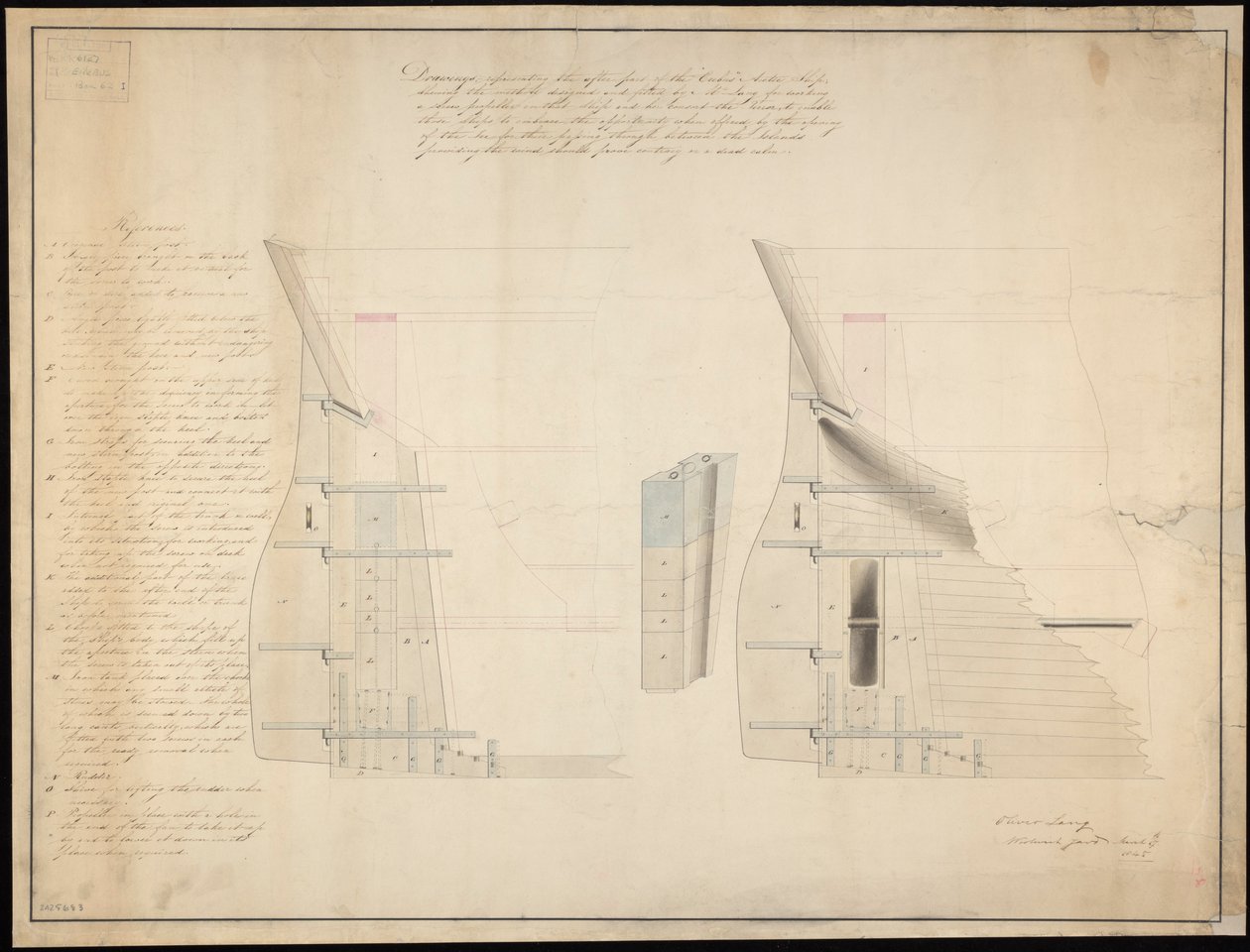 Plano del timón y del poste de popa del "Erebus" (1826) y del "Terror" (1813) de British School