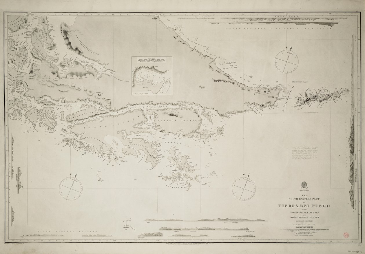 La parte sureste de Tierra del Fuego con la isla de los Estados, el cabo de Hornos y la isla Diego Ramírez. de British School