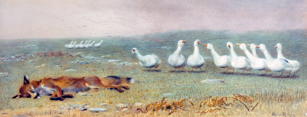 Un juego de zorro y gansos, 1868 de Briton Riviere