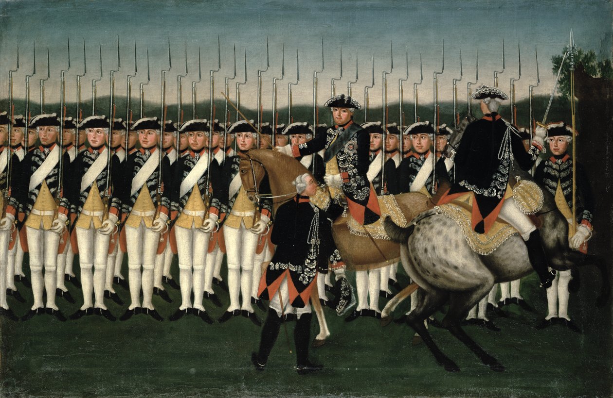 Friedrich II (1712-86) con el Regimiento de la Guardia de Hesse de Brock