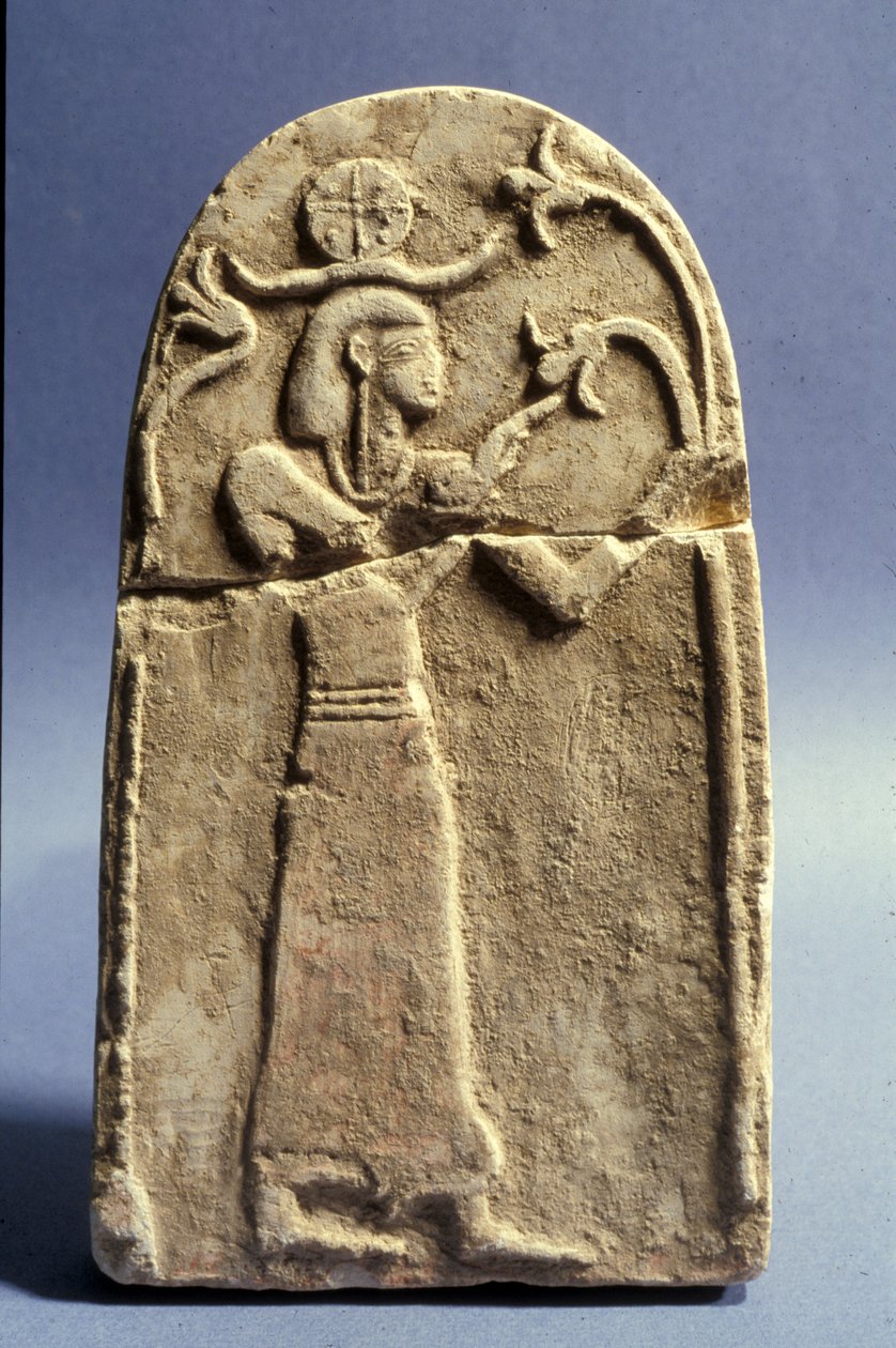 Estela que representa a una deidad adorando el Árbol de la Vida, Período Cananeo (1500-1200 a.C.) (caliza) de Bronze Age