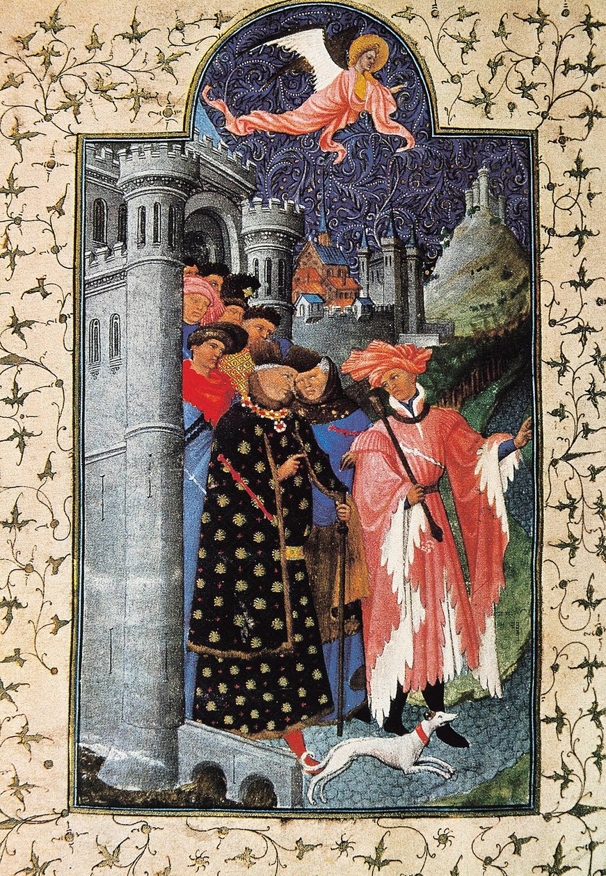 El duque Juan de Berry (1340-1416) y su administrador de bienes. Miniatura de Jean Limbourg para "Las muy ricas horas del Duque de Berry" hacia 1440 París. B.N. de Brothers Limbourg