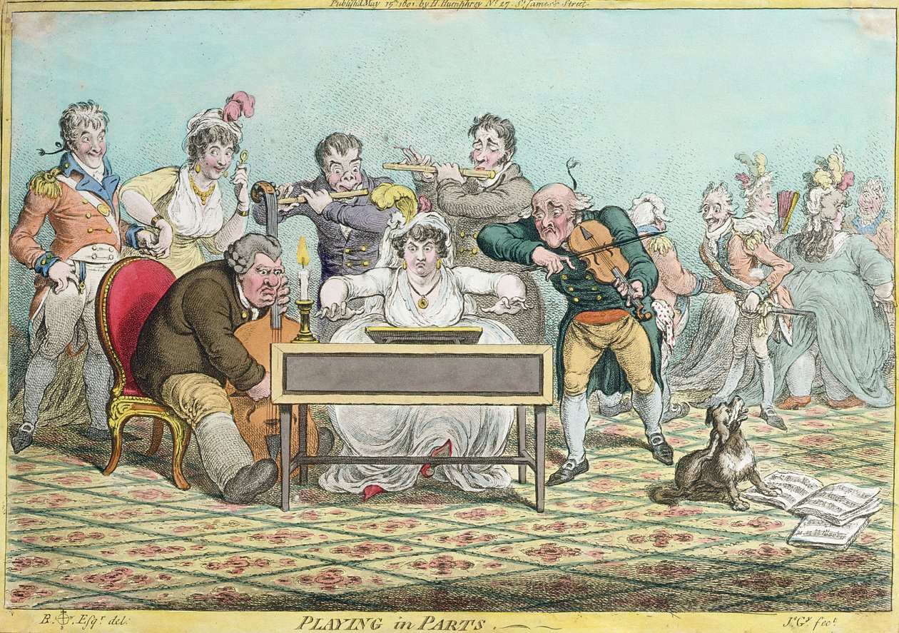 Tocando en partes, grabado por James Gillray (1757-1815) publicado por Hannah Humphrey en 1801 de Brownlow North