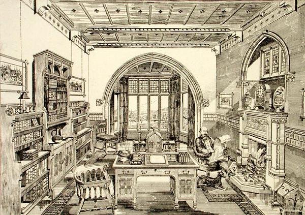 Vista Interior de una Biblioteca de Bruce James Talbert