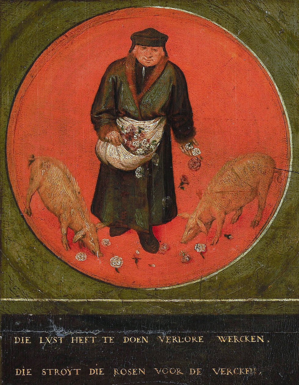El que desperdicia su esfuerzo arroja rosas a los cerdos, 1558 de Bruegel