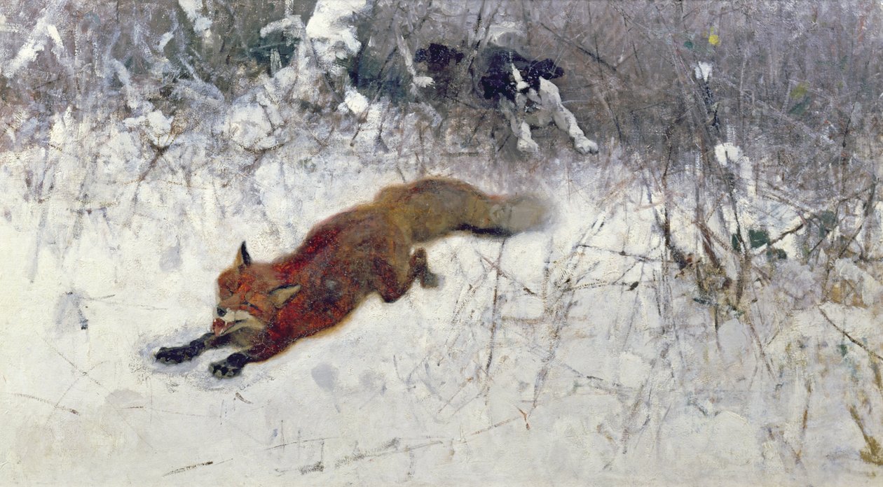 Zorro siendo perseguido por la nieve de Bruno Andreas Liljefors