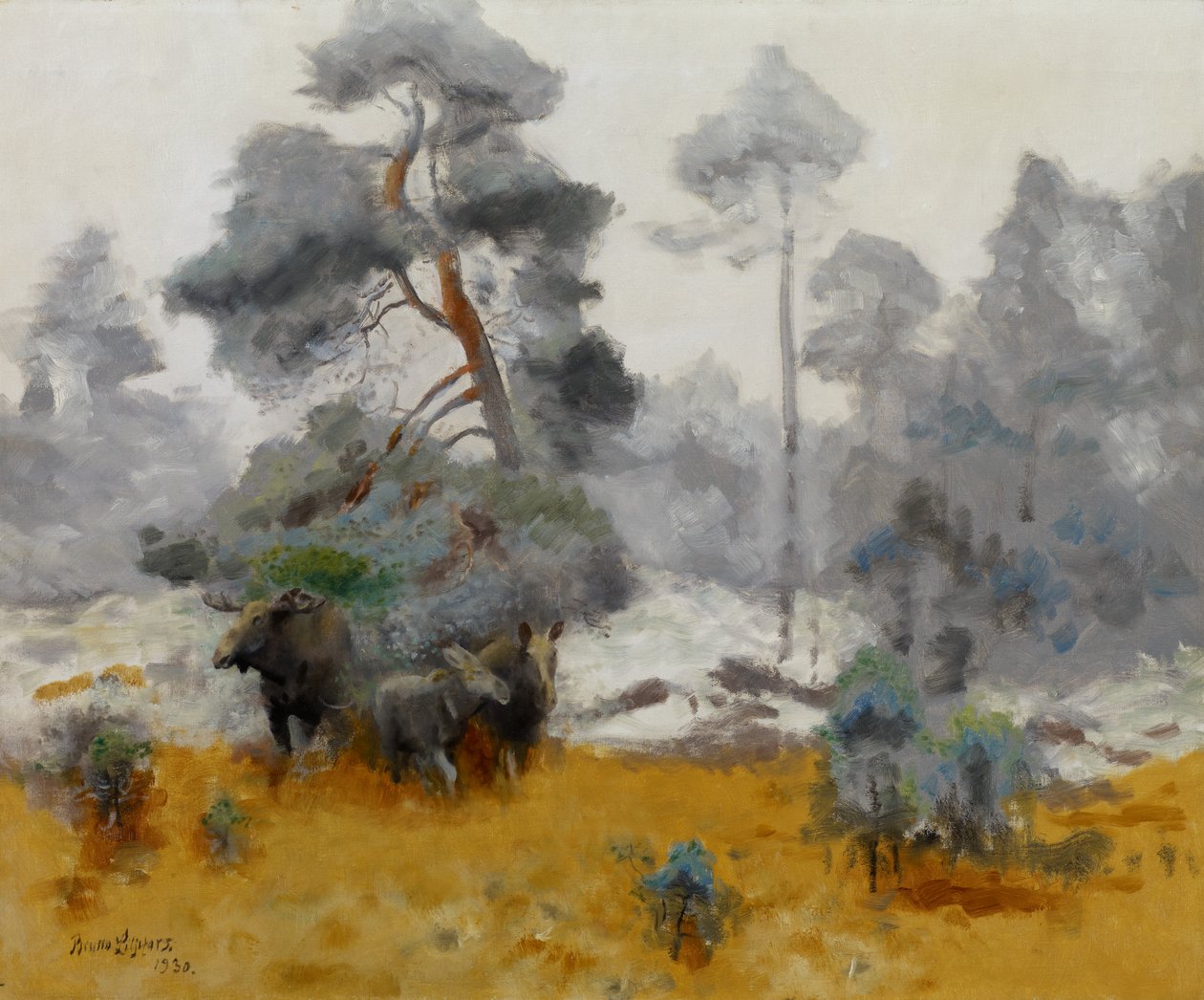 Familia de Alces Entrando en un Claro, 1930 de Bruno Andreas Liljefors