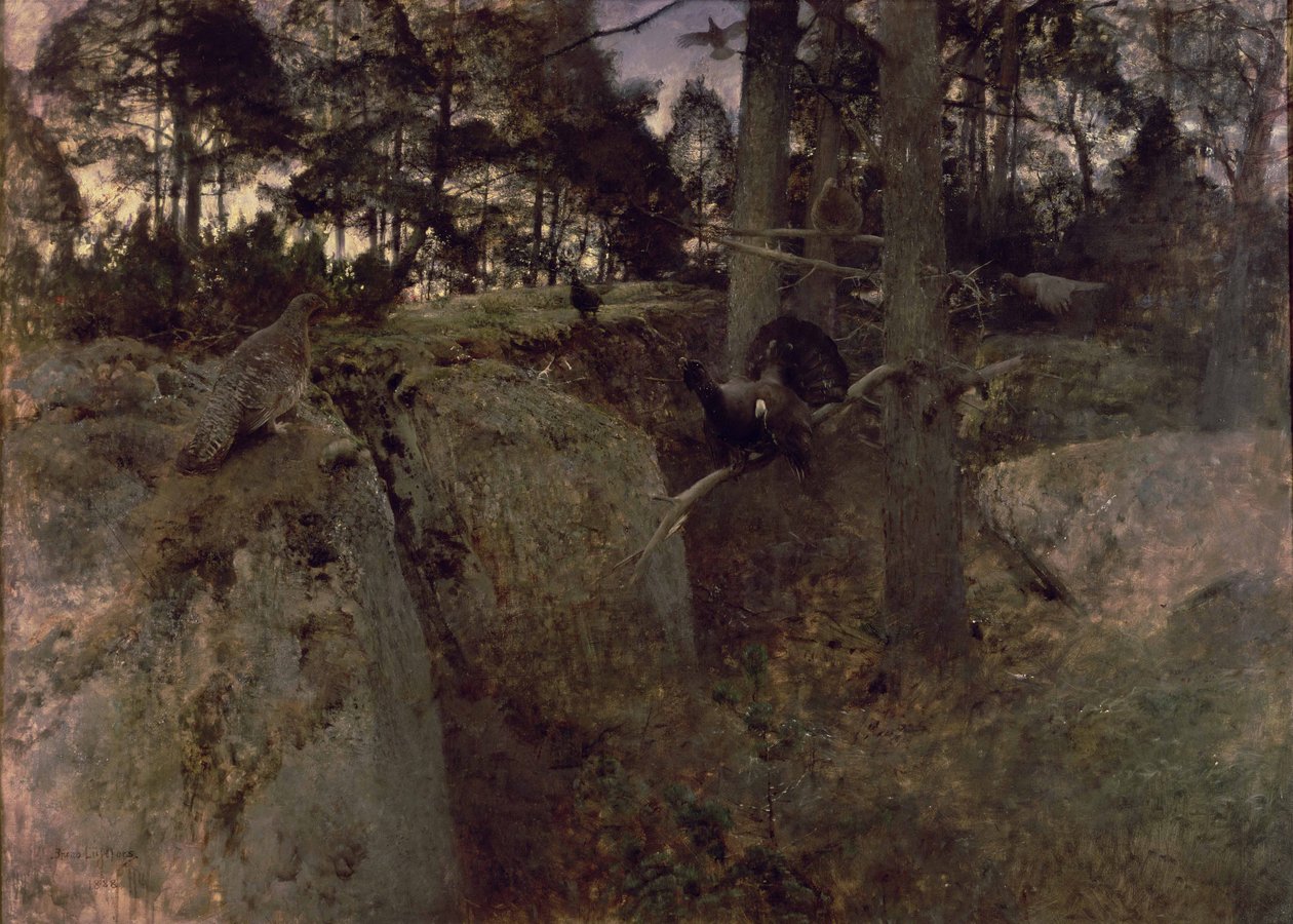 El Apareamiento de los Urogallos, 1888 de Bruno Andreas Liljefors