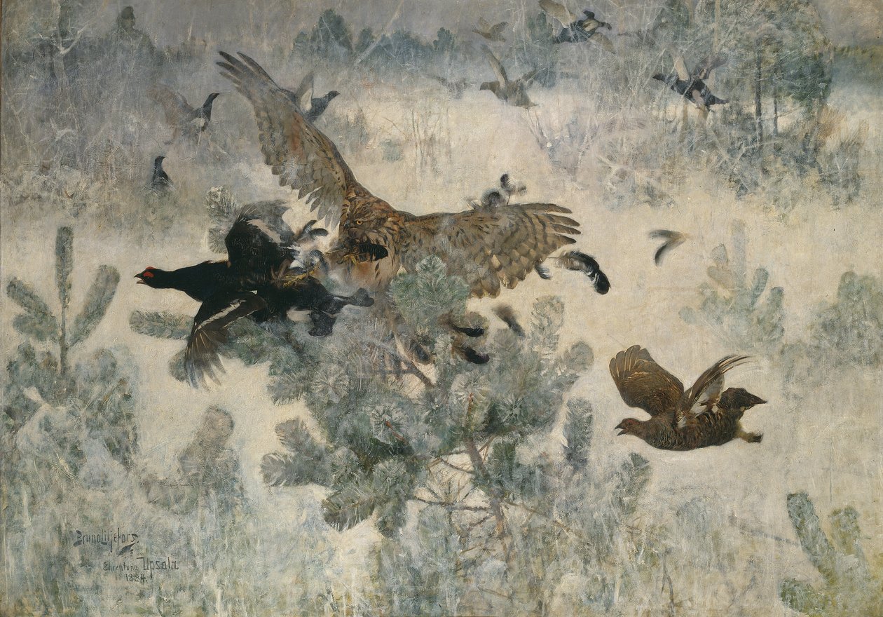Halcón y juego negro, 1884 de Bruno Andreas Liljefors