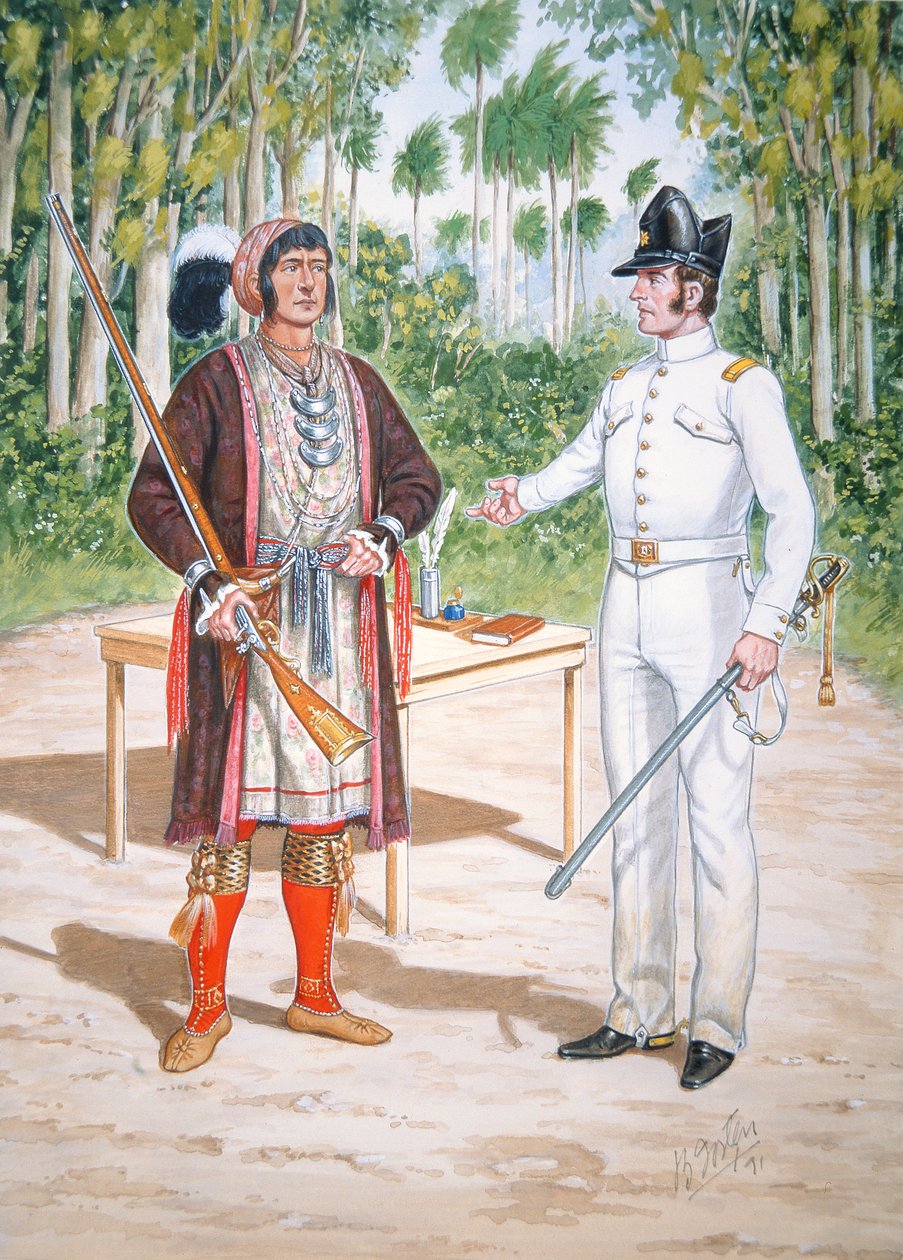 Osceola, Jefe del Pueblo Seminole en un tratado con un oficial del 2º Regimiento de Dragones de EE.UU. en Florida de Bryan Fosten