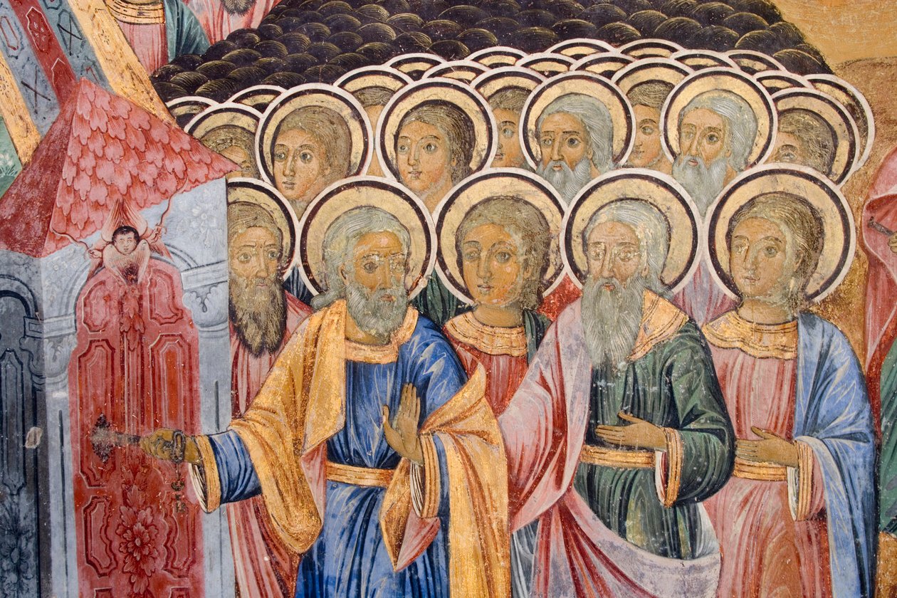 Bulgaria, Monasterio de Rila, fresco en la iglesia de la Natividad de la Virgen de Bulgarian School