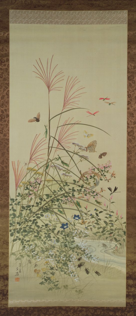 Flores de otoño e insectos junto a un arroyo, 1910 de Bunrei Maekawa