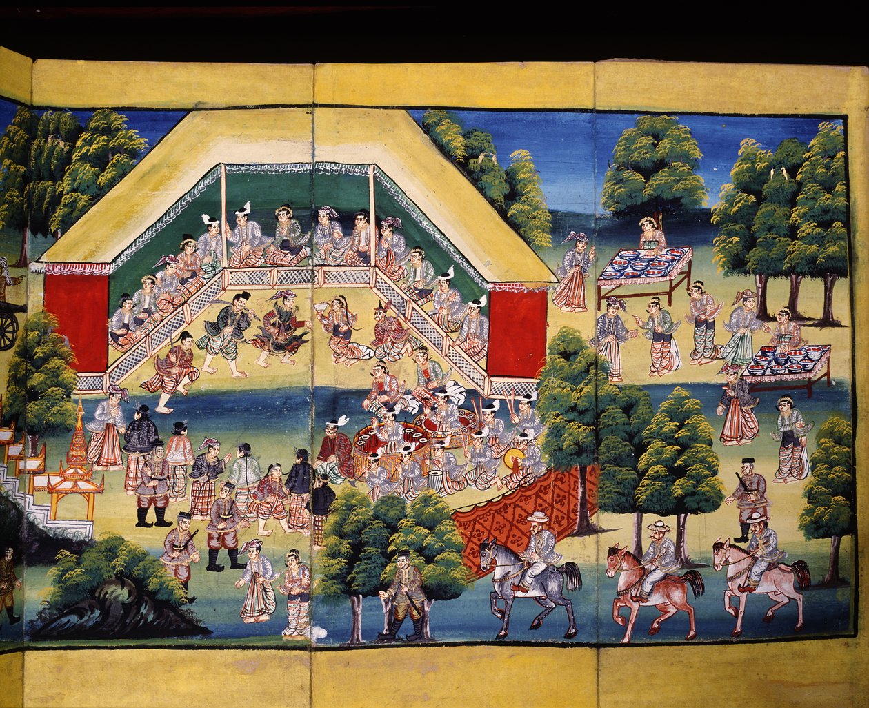 Escena de hacer méritos, página de un manuscrito de Burmese School