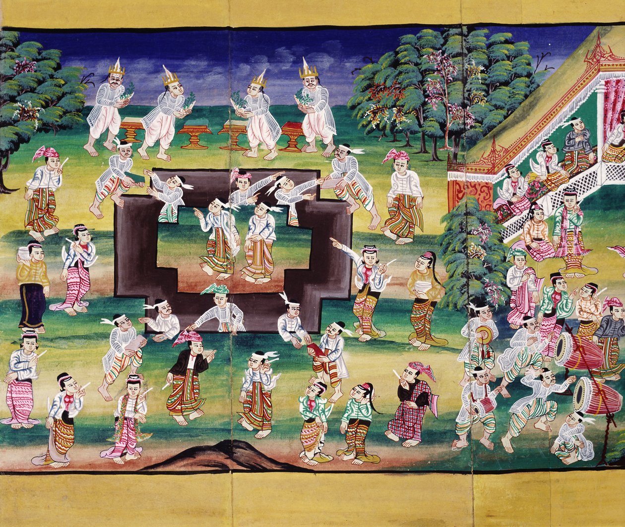 Escena de hacer méritos, página de un manuscrito de Burmese School