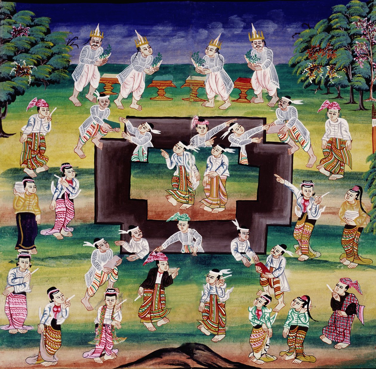 Escena de méritos, página de un manuscrito de Burmese School