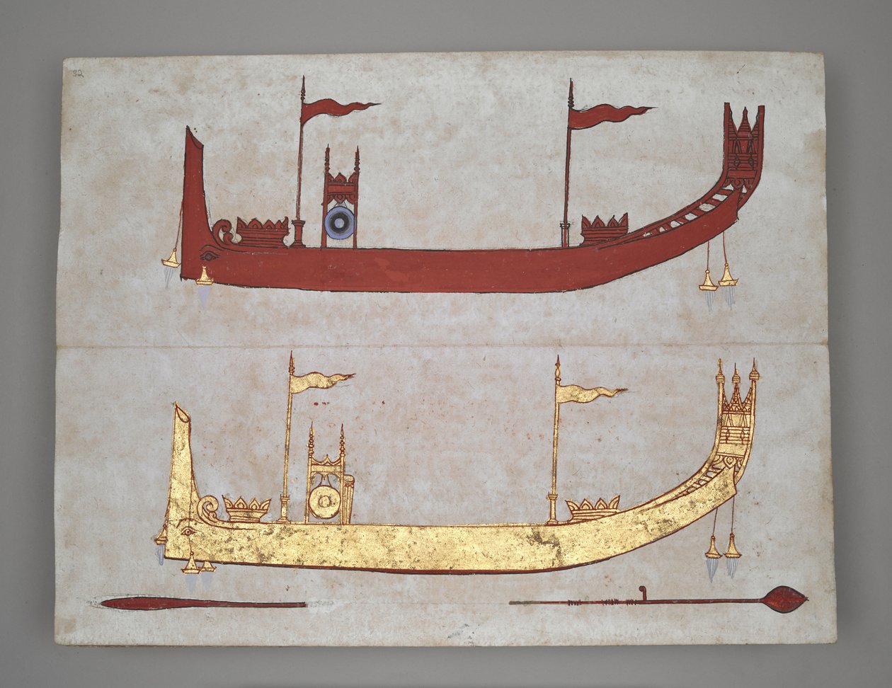 O 14005 Royal Barges and Boats (tinta, color y oro sobre papel) de Burmese School