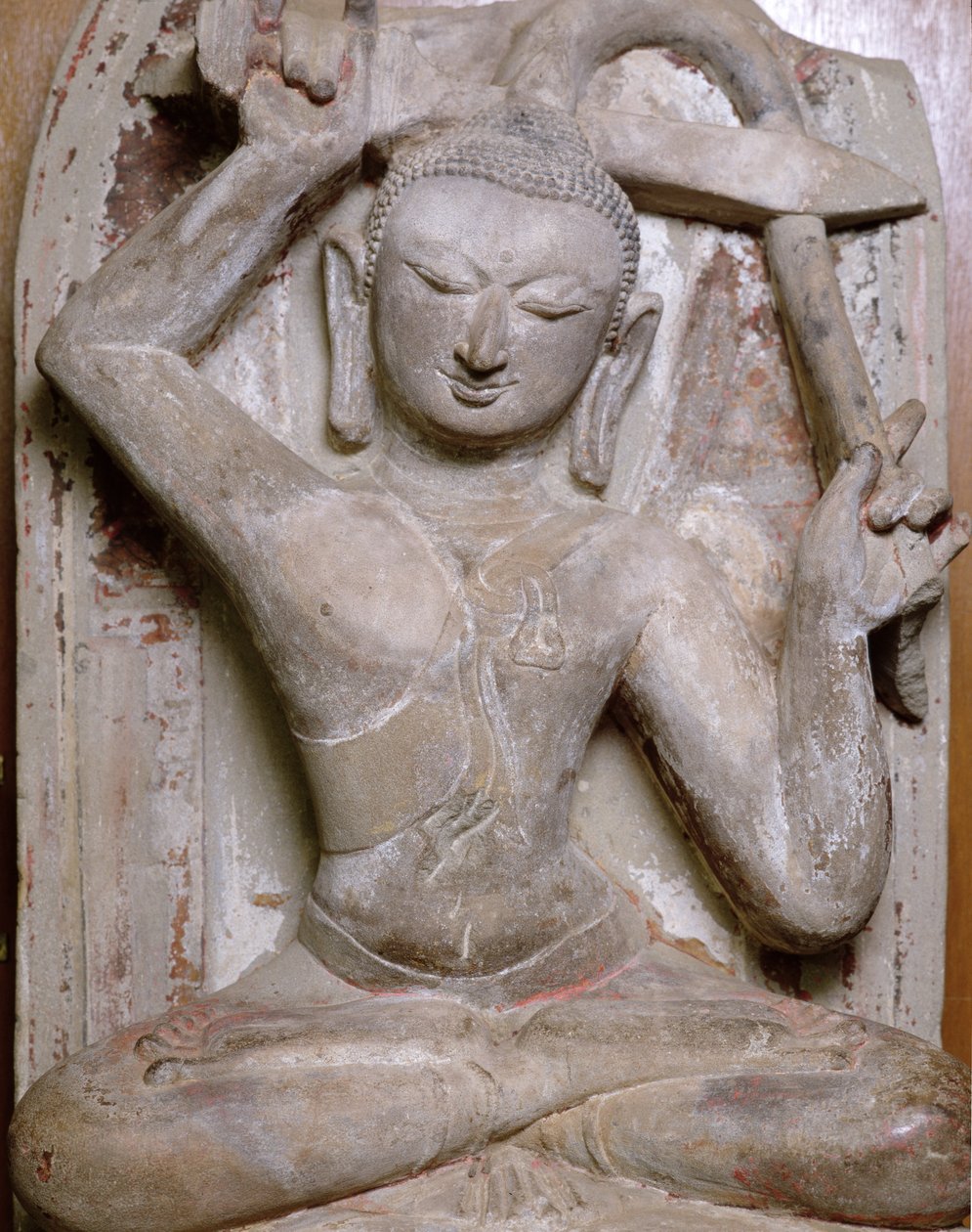 Buda sentado cortándose el cabello de Burmese School