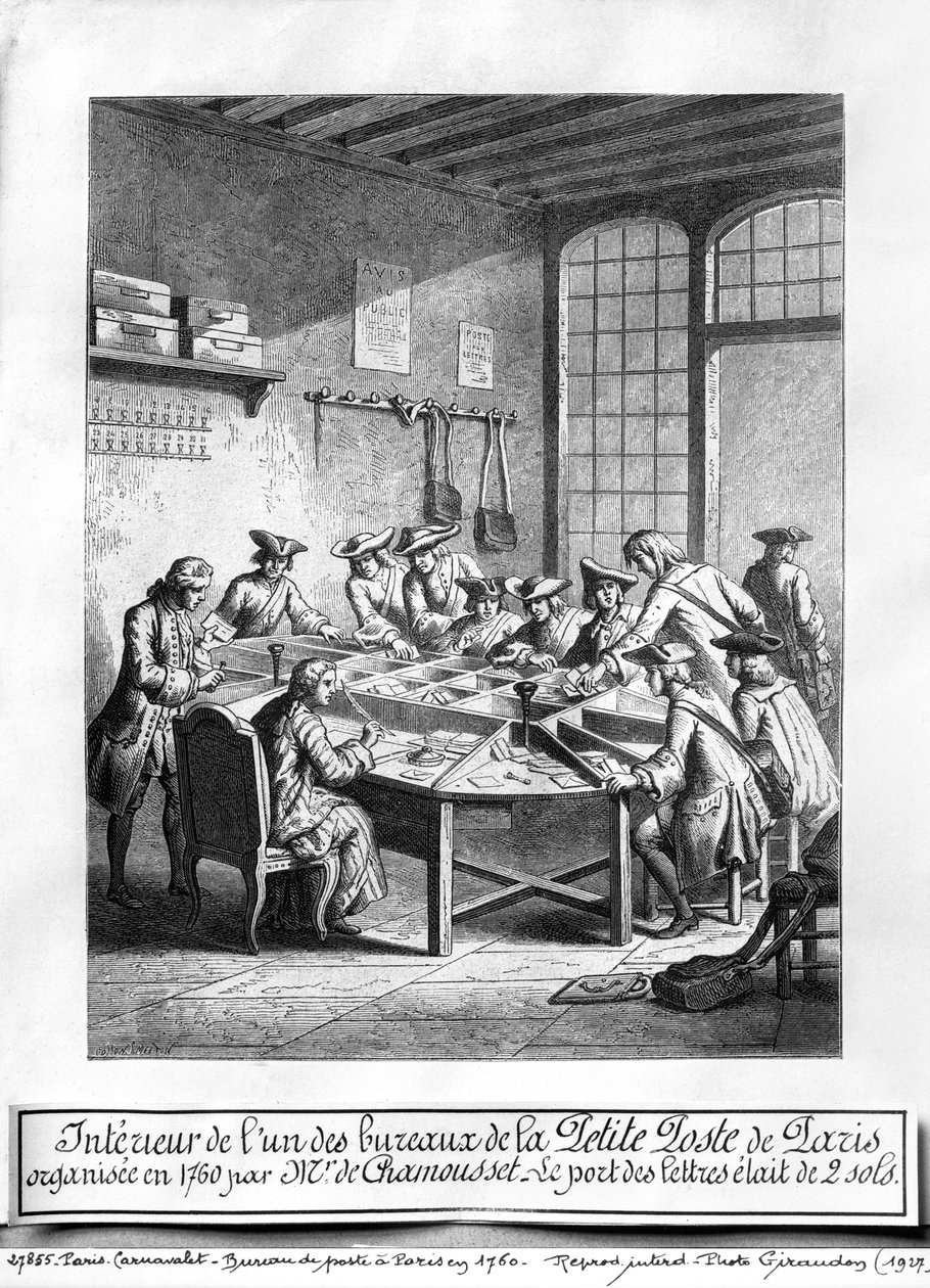 Interior de la Pequeña Oficina de Correos en París en 1760 de Burn Smeeton