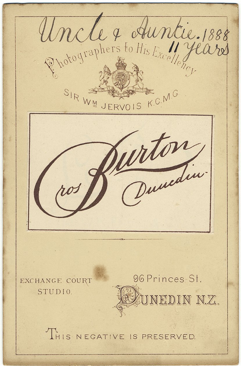 Tarjeta de gabinete, 1888 de Burton Brothers Studio