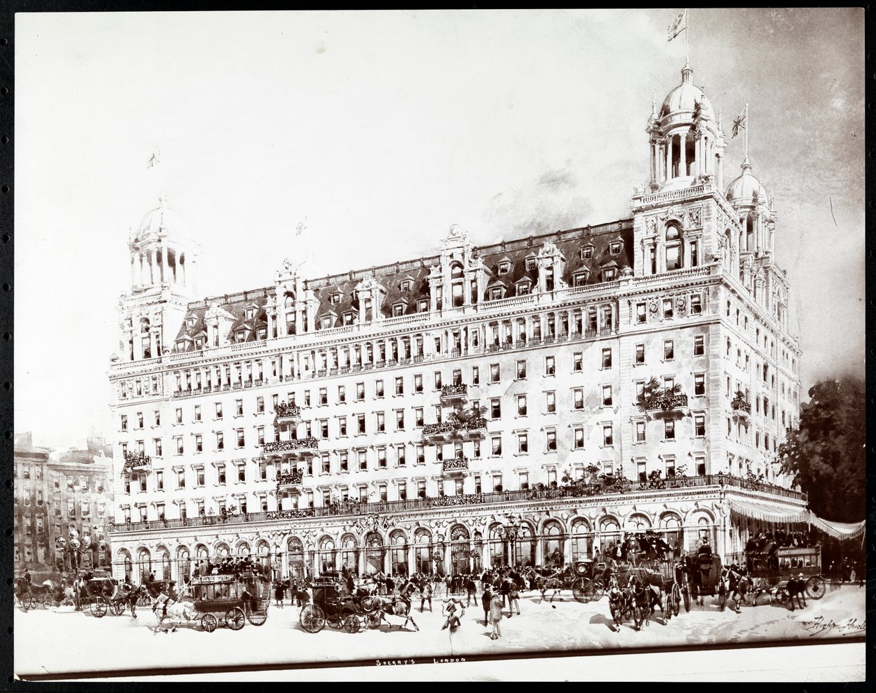 Fotografía de un dibujo del Hotel Sherry, Londres, por Hughson Frederick Hawley, 1905 de Byron Company
