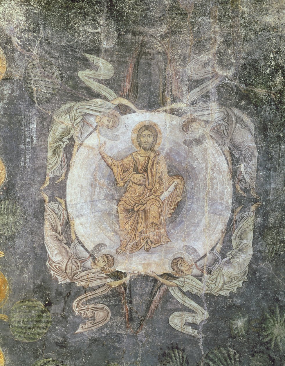 Cristo en Majestad rodeado de cuatro ángeles, pintura de techo, siglos XI-XIV de Byzantine