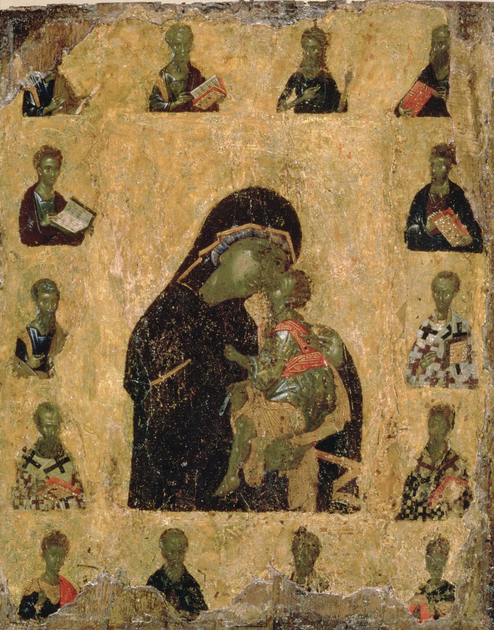 Virgen de la ternura con los santos, 1350-1400 de Byzantine