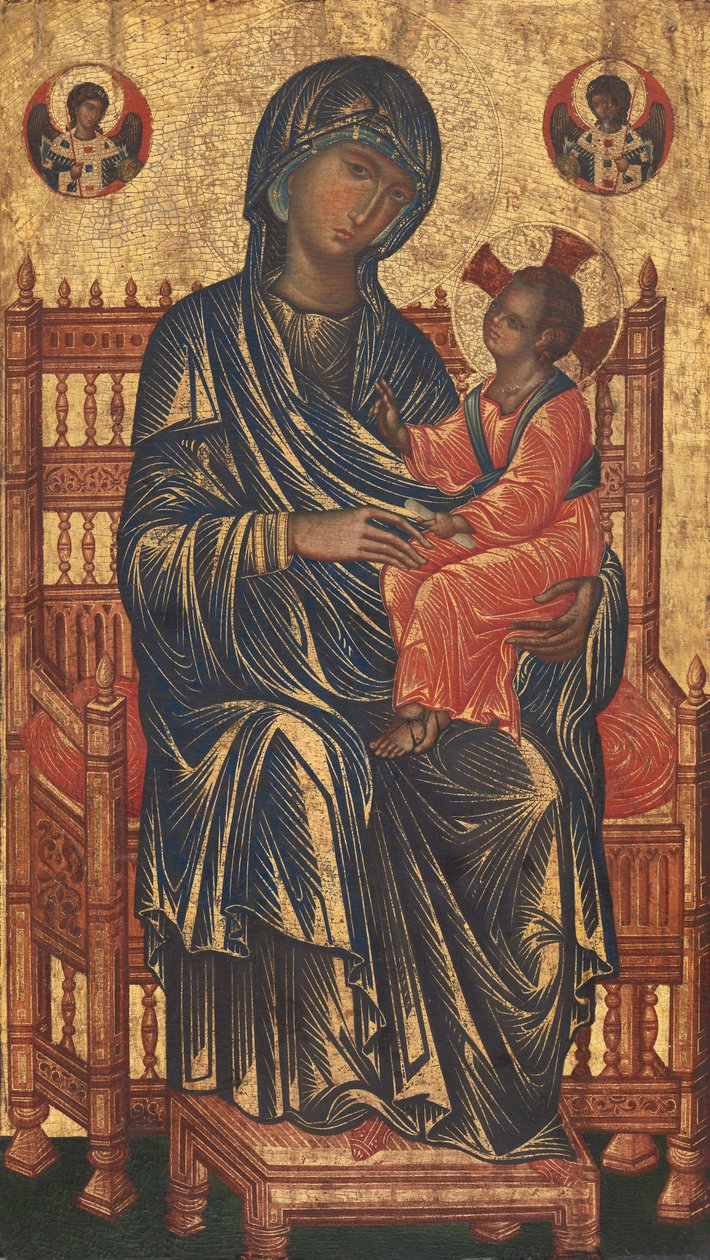 Madonna y Niño en el trono de Byzantine 13th Century
