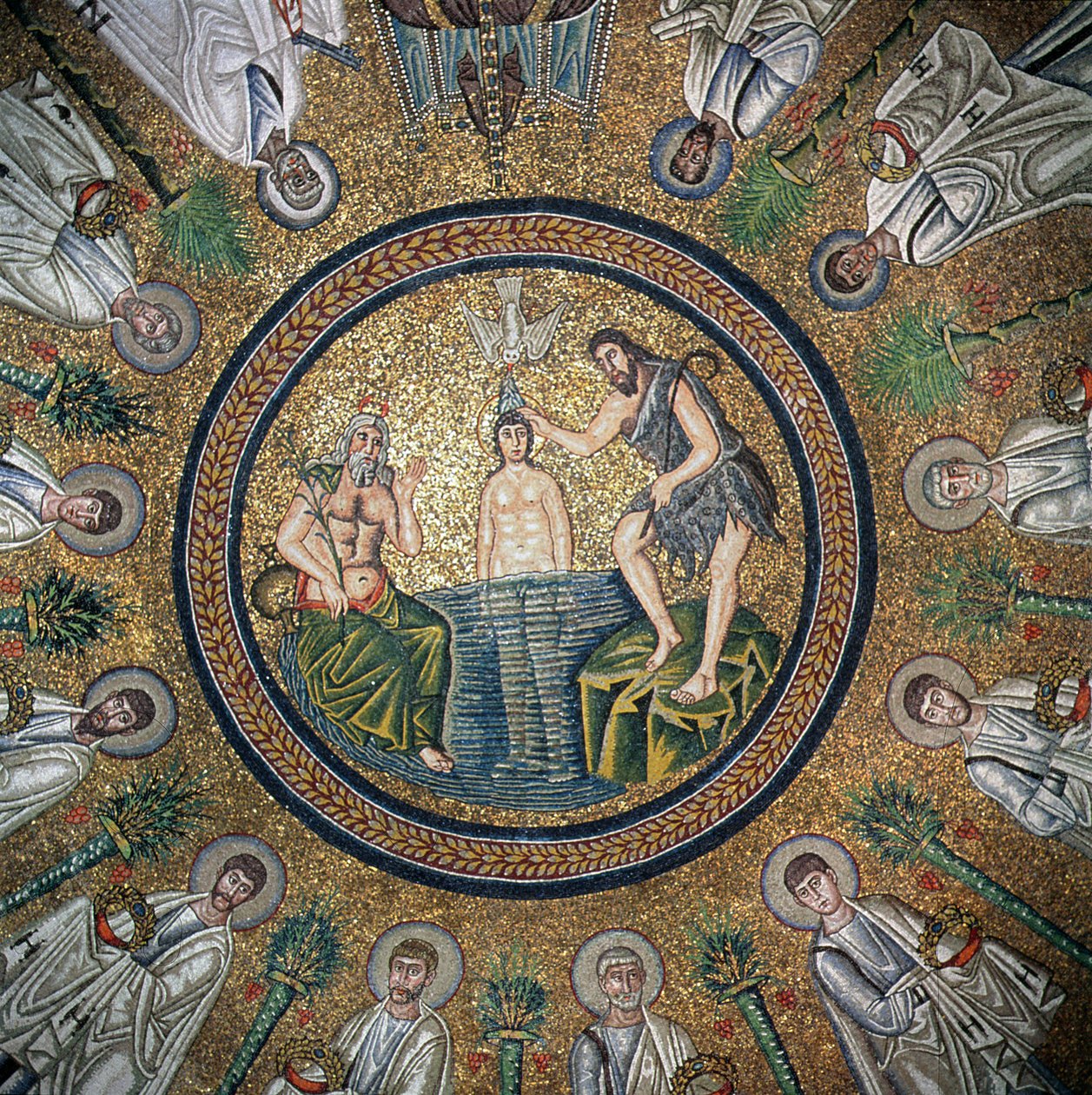 Bautismo de Cristo, rodeado por los Doce Apóstoles de Byzantine School