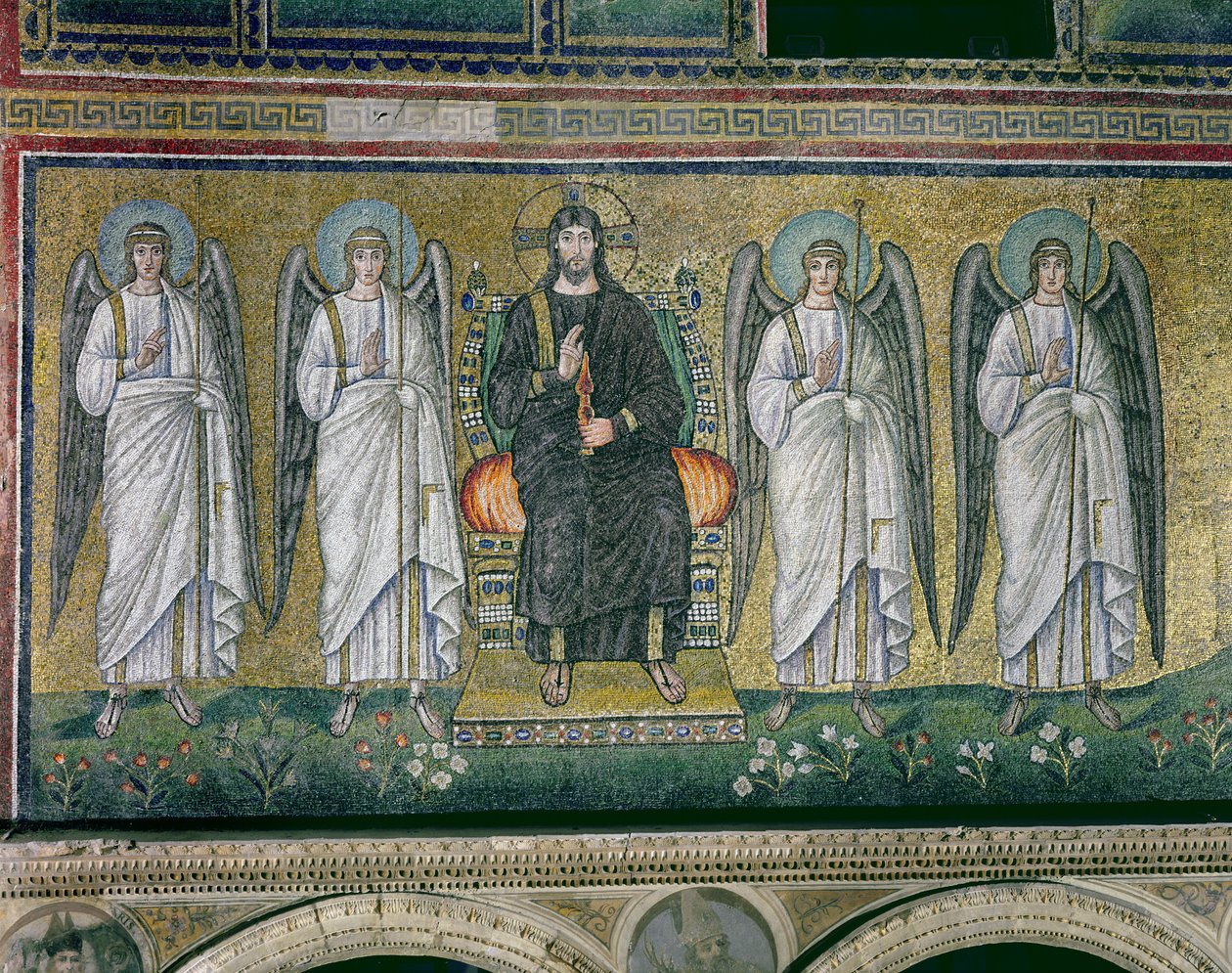 Cristo entronizado con los ángeles de Byzantine School