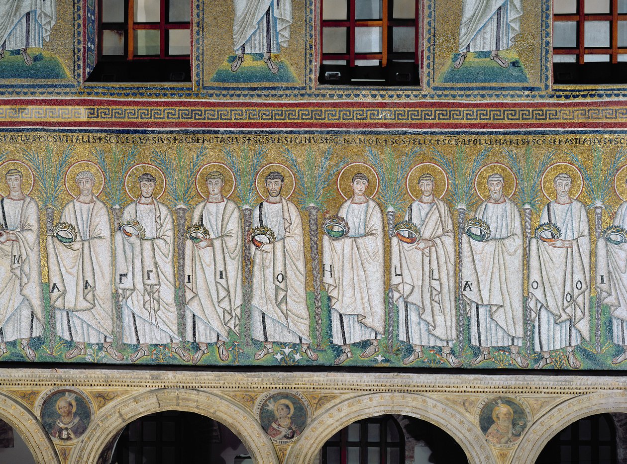 Grupo de santos y mártires (mosaico) de Byzantine School