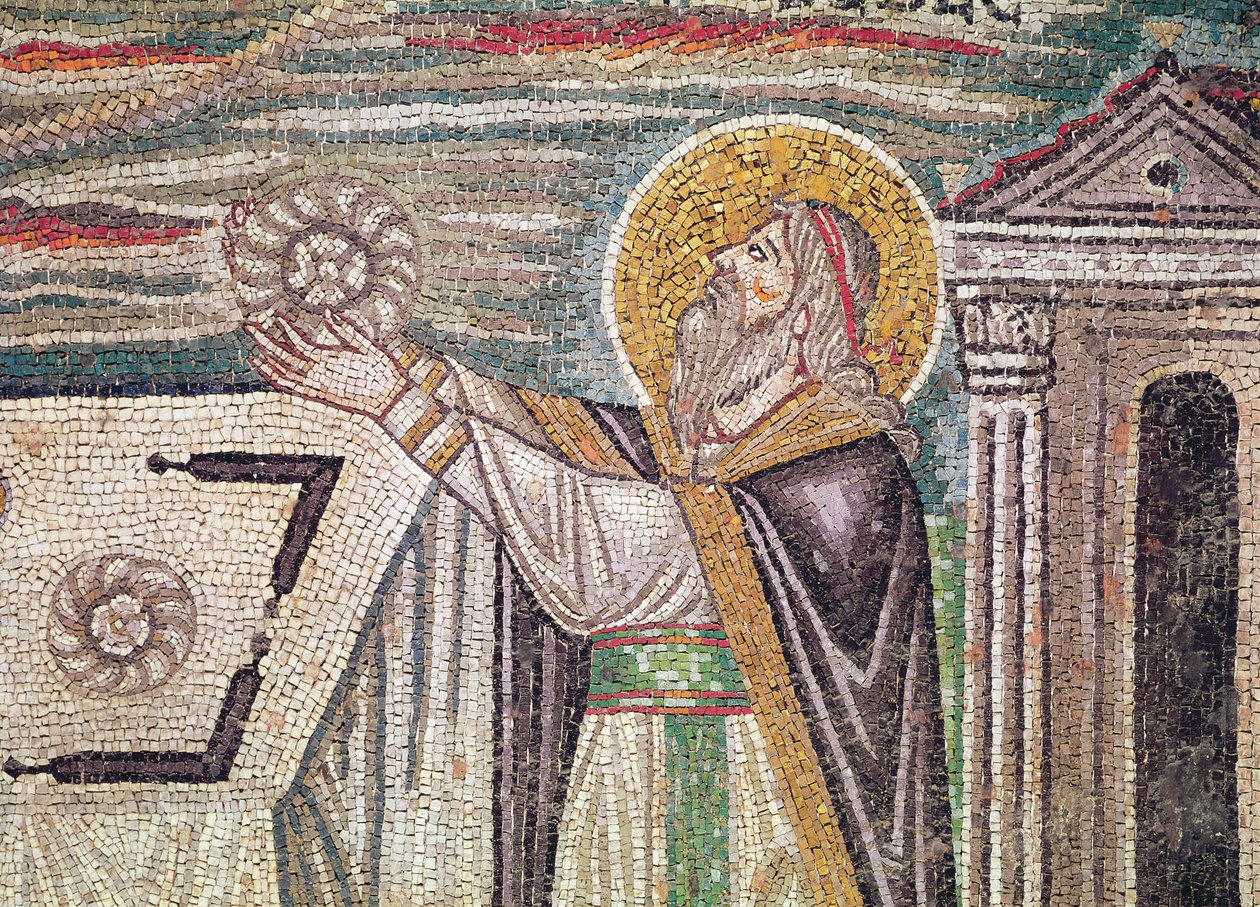 Melquisedec ofrece Pan en el Altar (detalle) de Byzantine School