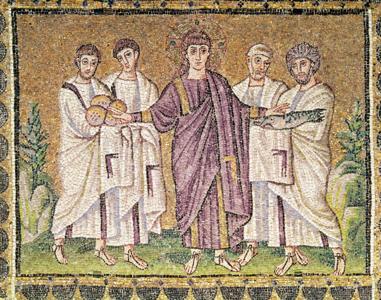 Multiplicación de los panes y los peces, escenas de la vida de Cristo (mosaico) de Byzantine School