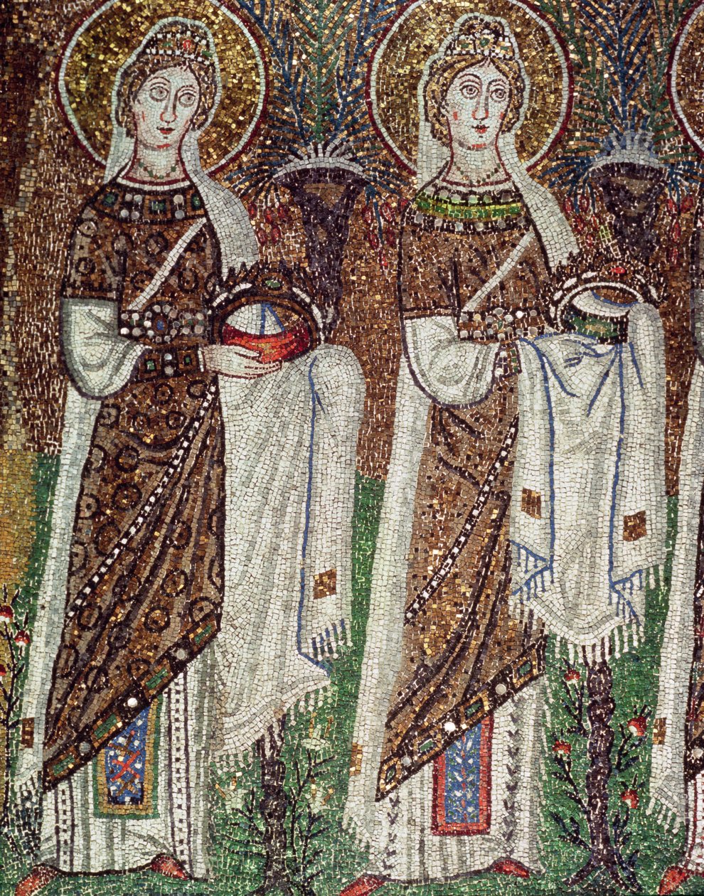 Procesión de vírgenes mártires, 527-99 (detalle) de Byzantine School