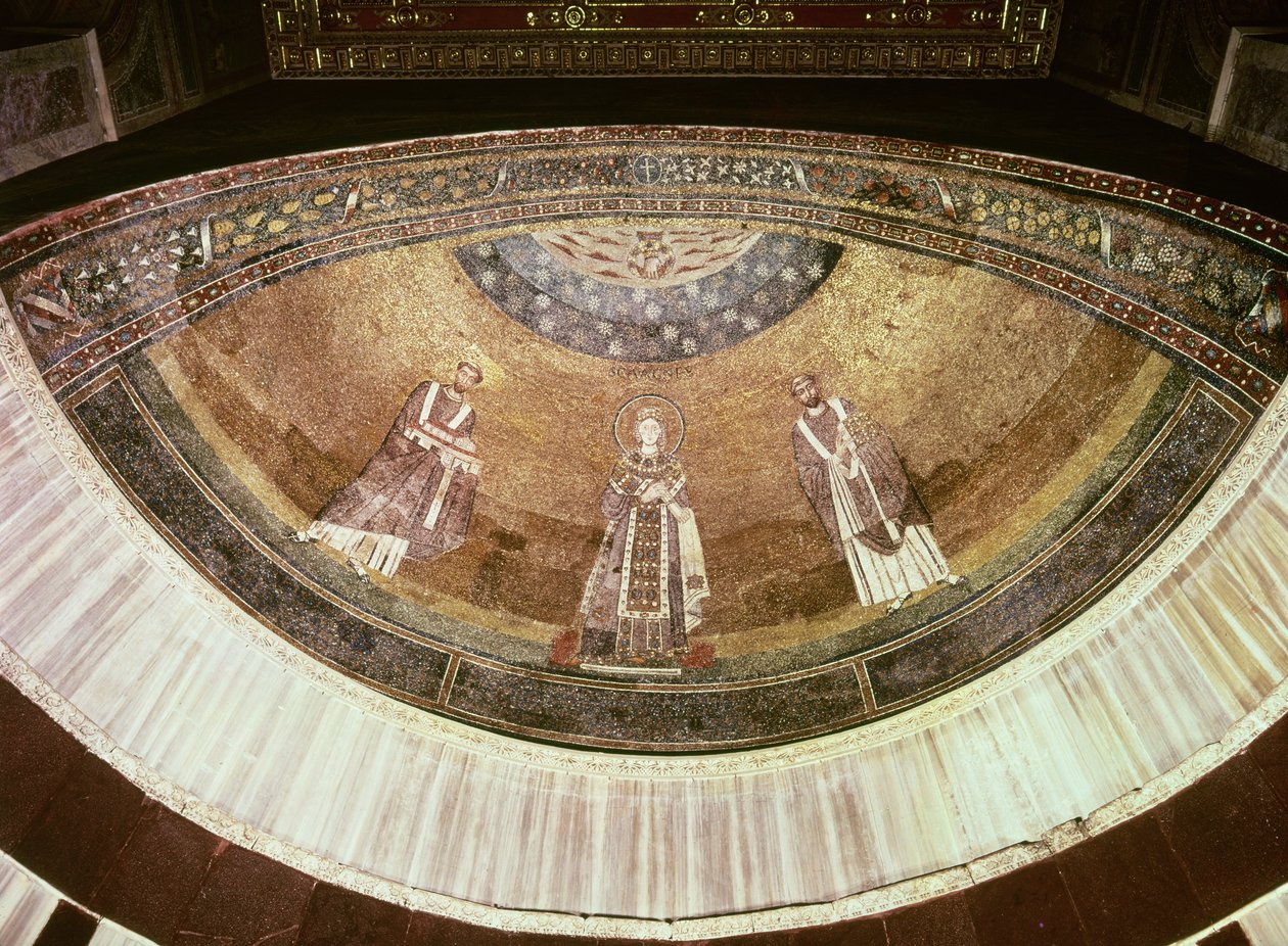 Santa Inés entre dos papas, del ábside, 625-36 (mosaico) de Byzantine School
