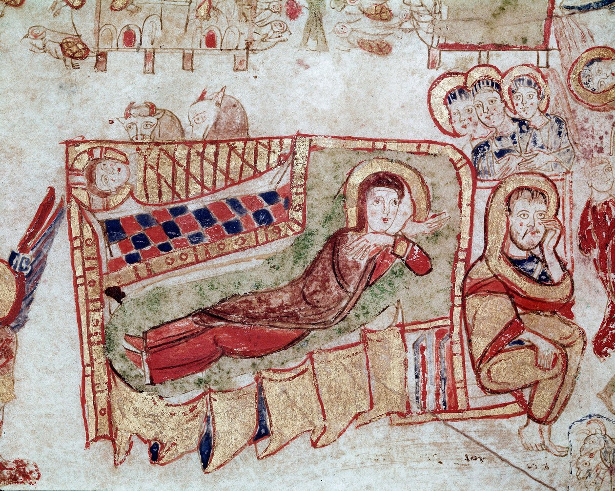 El Nacimiento y la Anunciación a los Pastores (miniatura tomada del Exultet, principios del siglo XI, Museo Diocesano, Gaeta) de Byzantine