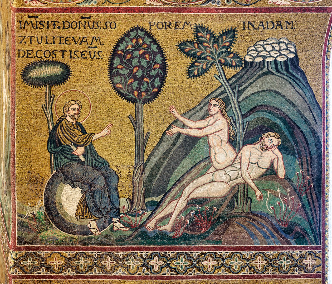 Creación de Eva, mosaico bizantino, siglos XII-XIII, en la contrafachada (mosaico) de Byzantine